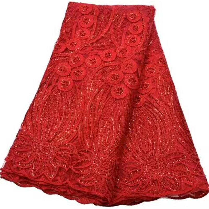 2022 Red African Lace Fabric 2022 High Quality Sequins Material Latest Nigerian French Sequins Lace Fabric For Party Dress