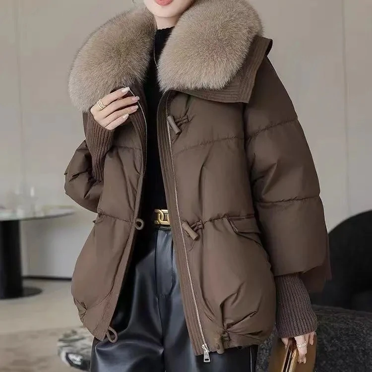 

2025 New Women Warm Thick Cotton Coat Larger Fur Collar Cotton Padded Jacket Women Parka Coat Women Winter Down Cotton Jacket