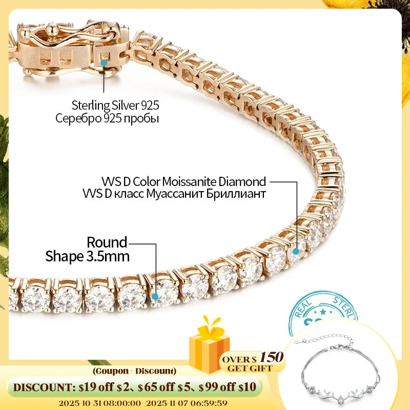 

ATTAGEMS D VVS1 Теннисный браслет с муассанитом для женщин и мужчин, однотонный браслет из 18-каратного 14-каратного золота 10 карат, классический браслет с бриллиантами, ювелирные изделия для помолвки