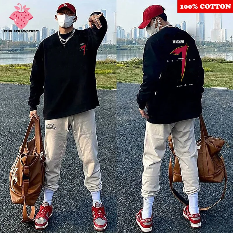 

Мужская футболка с буквенным принтом в стиле хип-хоп, осень 2024, новинка, 100% хлопок, футболка оверсайз с длинными рукавами, спортивная футболка для спортзала Y2k, верхняя мужская одежда