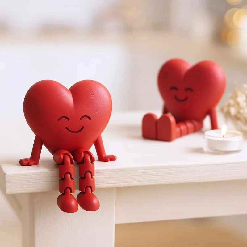Happy Heart Flexi Figure, Articulated Smiling Heart Shelf Sitter, Valentine’s Day Desk Decor, Cute Love Gift for Couples