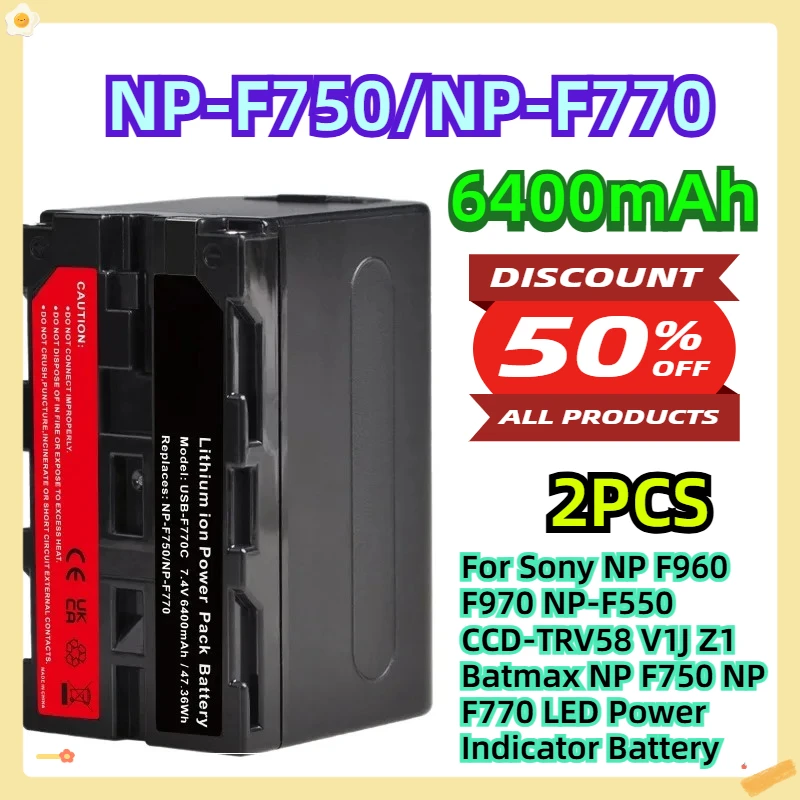 

NP-F750/NP-F770 6400mAh 2pcs For Sony NP F960 F970 NP-F550 CCD-TRV58 V1J Z1 Batmax NP F750 NP F770 LED Power Indicator Battery