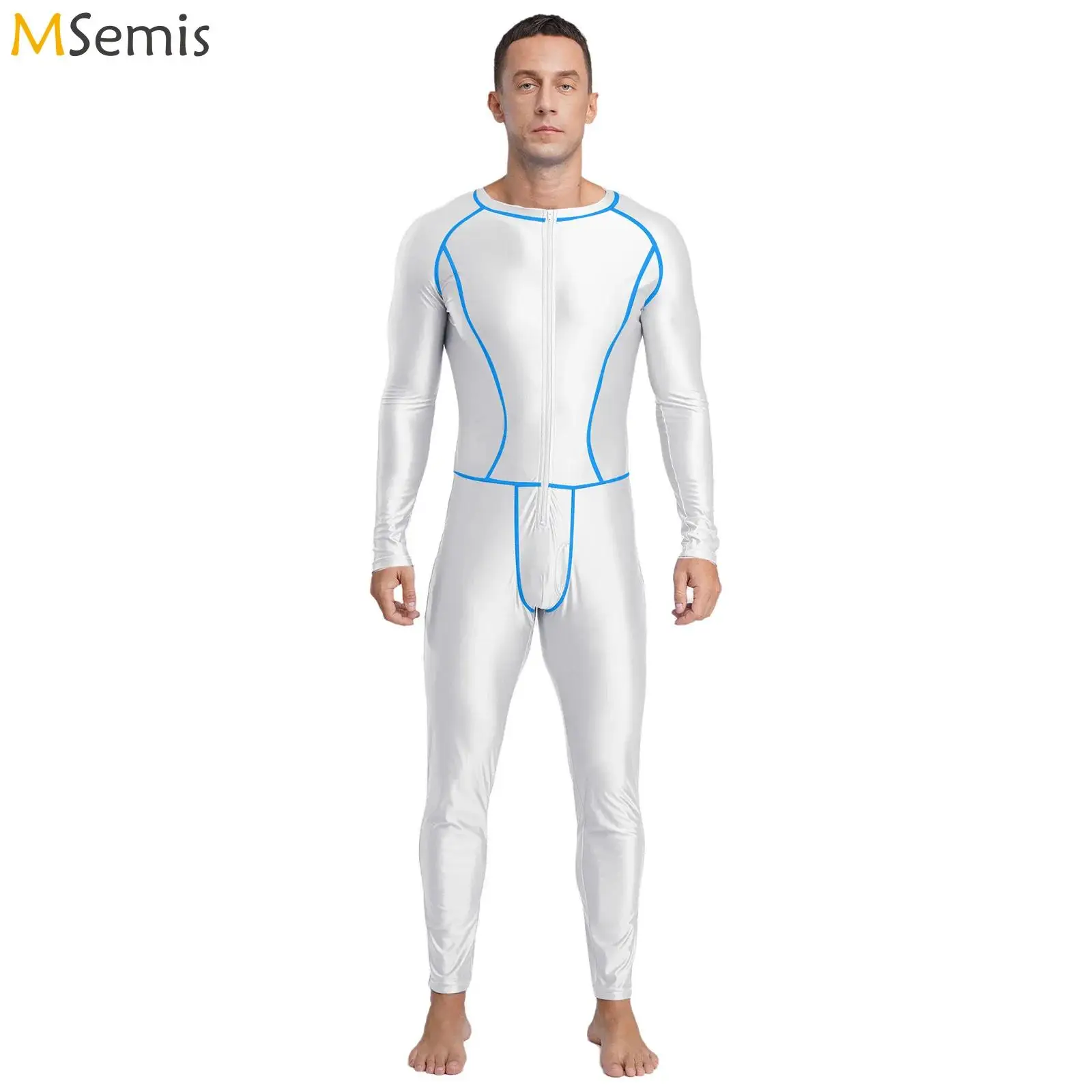 

Мужской купальник, глянцевый тонкий комбинезон, внешний комбинезон с плоскими швами, молния спереди, длинные рукава, длинные брюки, компрессионные комбинезоны, боди для плавания, йоги