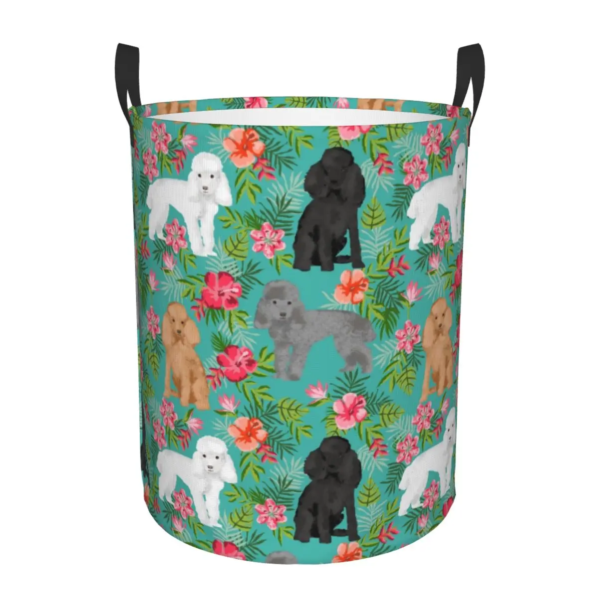 Custom Poodle Dog Floral Flowers Pattern Laundry Basket Foldable Pudel Caniche Clothes Hamper for Nursery Kids Toys Storage Bin