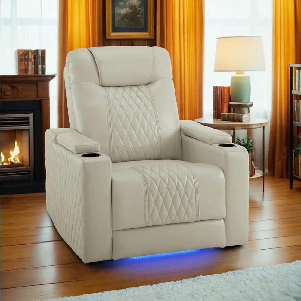 Power Recliner Chair with Adjustable Headrest for Living Room,Theater Seating with USB & Type C Port,LED Light & Armrest Storage