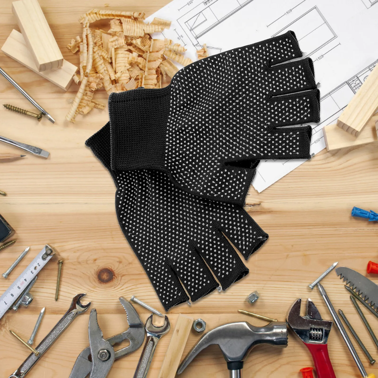 

5Pairs Mens Womens Fingerless Work Gloves Anti-Slip Palm Winter Warm Breathable Gloves Driving Cycling Hiking Repair Assembly