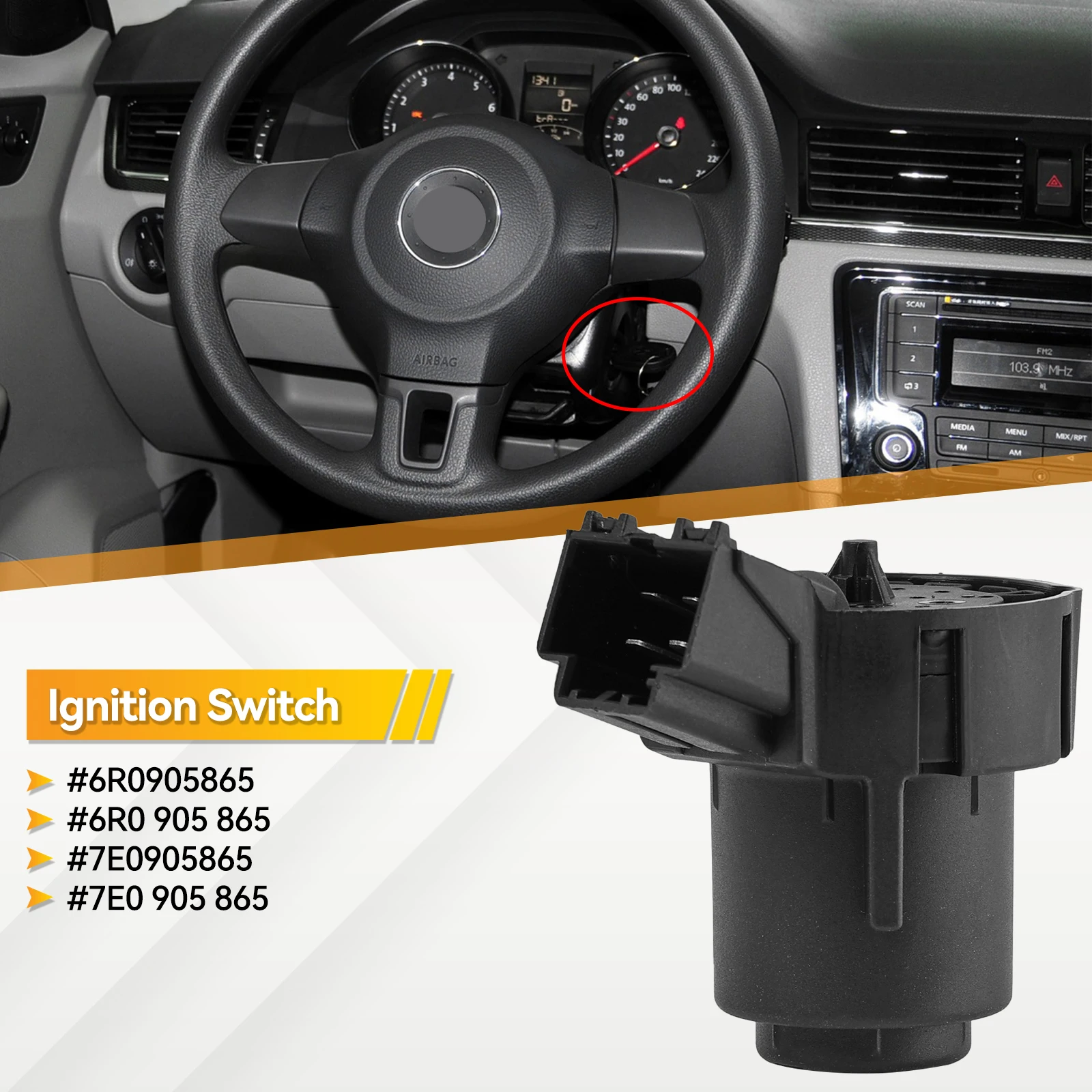 Ignition Lock Switch Starter Fits for VW Polo Amarok Transporter 2010-2016 Skoda Citigo 2012-2016 Seat Ibiza 6R0905865 7E0905865