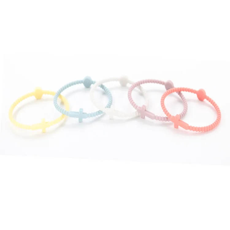 5 stücke Candy Farbe Jesus Armbänder Set für Frauen Männer Einfache Bunte Silikon Kreuz Dünne Armbänder Freundschaft Party Schmuck Geschenke – Detail 3