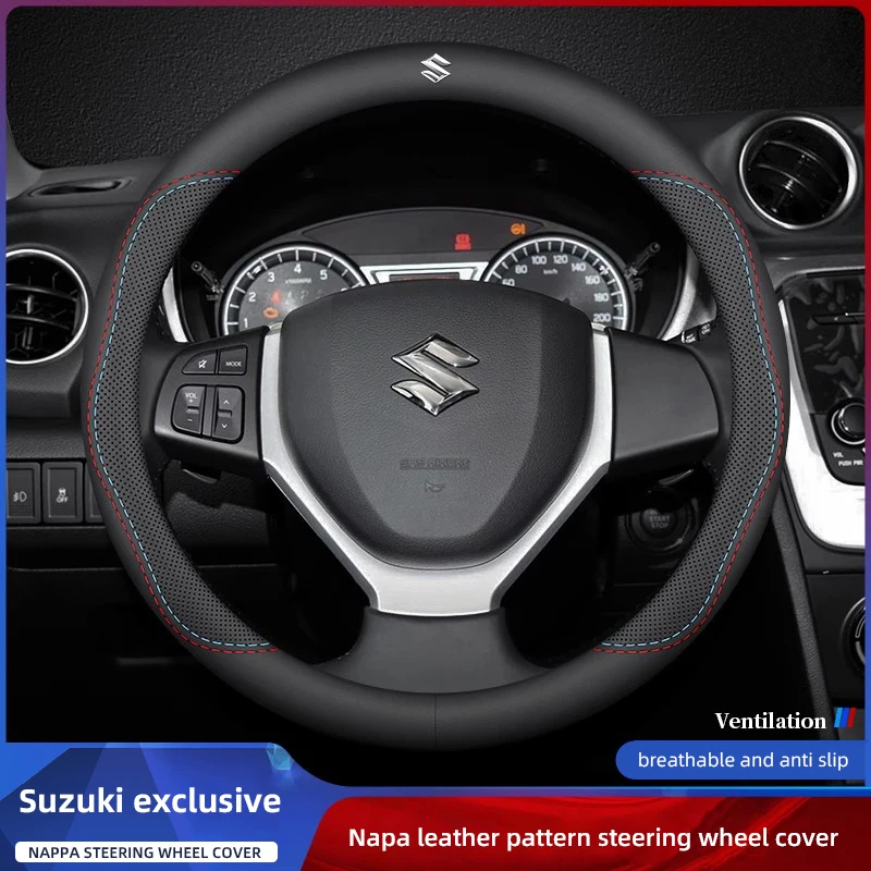 

Автомобильный кожаный чехол на руль, противоскользящие аксессуары для Suzuki Swift Jimny Baleno SX4 Ignis Vitara Alto Splash Samurai Kaiser
