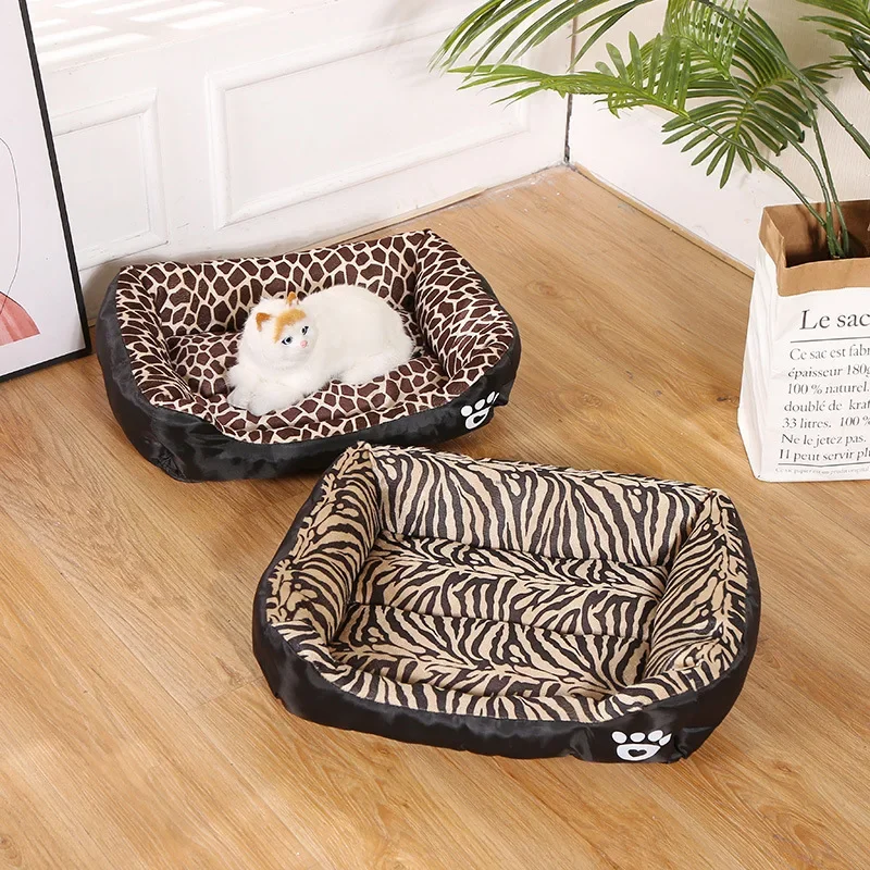 Leopard Dog Beds Kennel Warm Pet Bed for Small Medium Dogs Breathable Dog House Washable Puppy Sofa Pet mat cushion cama perro