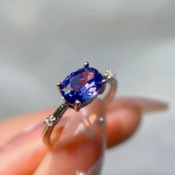Japanese delicate small natural blue purple tanzanite S925 sterling silver ring female living temperament fashion 6Γ8mm