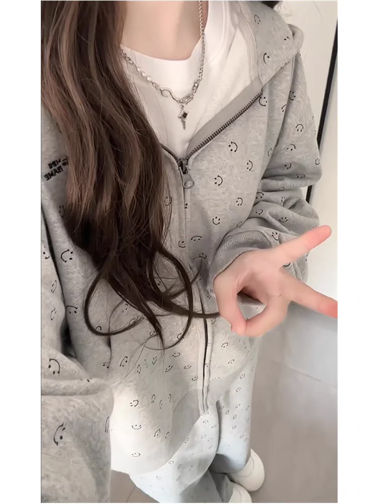 Felpa sportiva americana retrò di fascia alta da donna, set sportivo in due pezzi casual allentato stile coreano per l'autunno