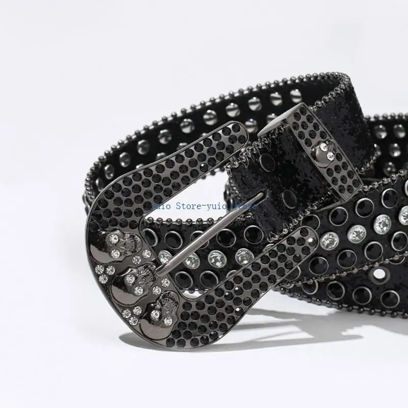 

X7XB Western Cowboy Belt Bling Buckle Belt Skull Rivet Belt for Adult