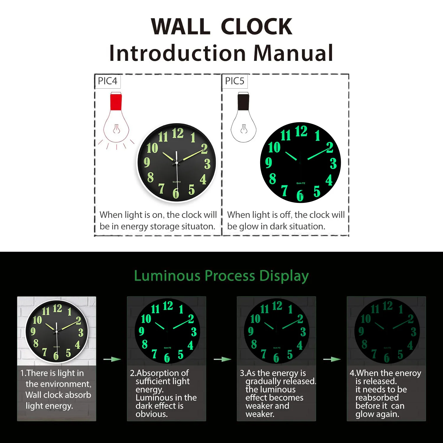 1pc 8 inch minimalist glow-in-the-dark wall clock, luminous digital hands design wall clock, home mute clock, for home decor