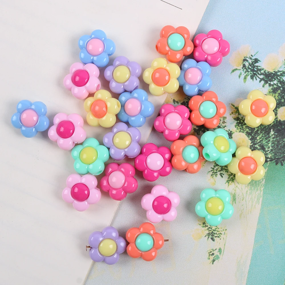 10pcs Acrylic Two-Color Flowers Beads Diy Handmade Necklace Bracelet Cell Phone Chain Candy Colored Loose Beads Accessory