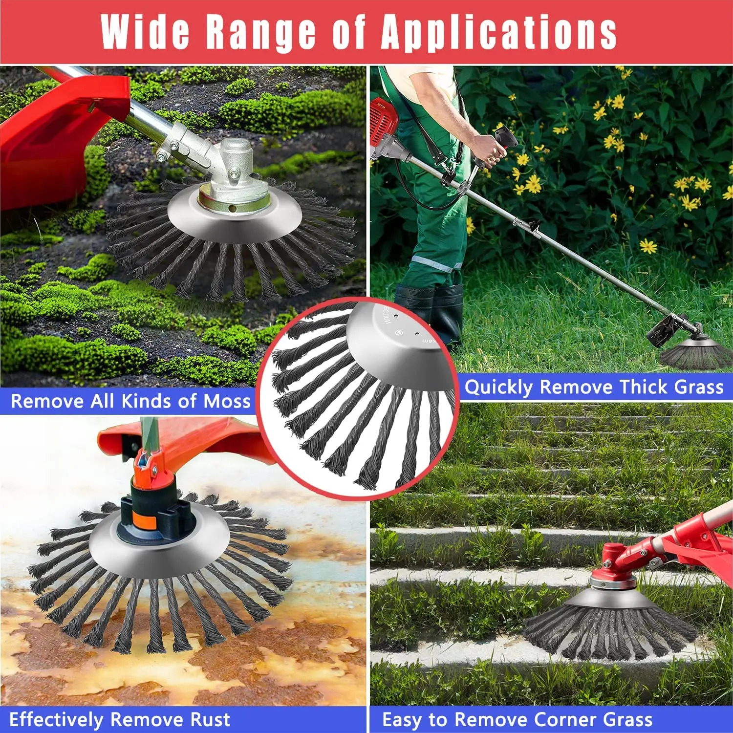 LUSQI 10\'\' Steel Wire Wheel Grass Trimmer Head Garden Weeding Brush Replacement For Home Gasoline Brushcutter Removal Rust&Moss