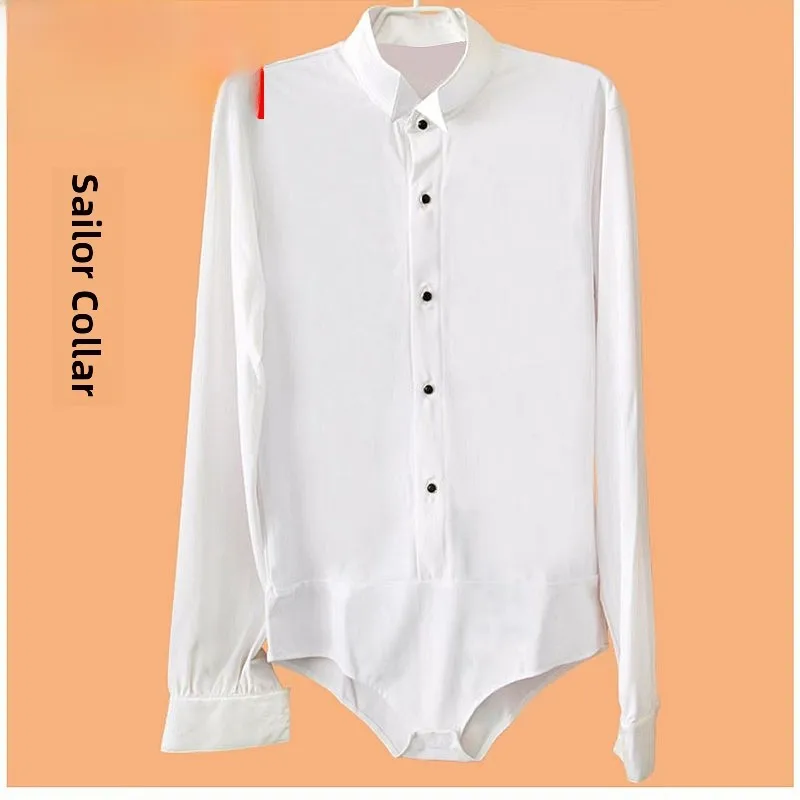 Adulte danse latine irt hommes danse moderne une pièce longue Sve arp col valse danse haut Fitn vêtements de sport