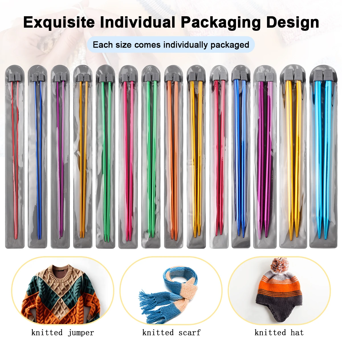 14PCS Stainless steel Knitting Needles Set Pointed Knitting Needles Knitting Crochet Supplies for Beginners Handmade(2-10mm)