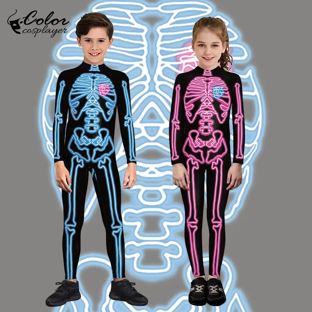 Disfraz de Esqueleto para Cosplay, Mono de Halloween para Niños, Unisex, Disfraz de Carnaval Zentai, Mono de Spandex de Manga Larga, Catsuit de Fantasma