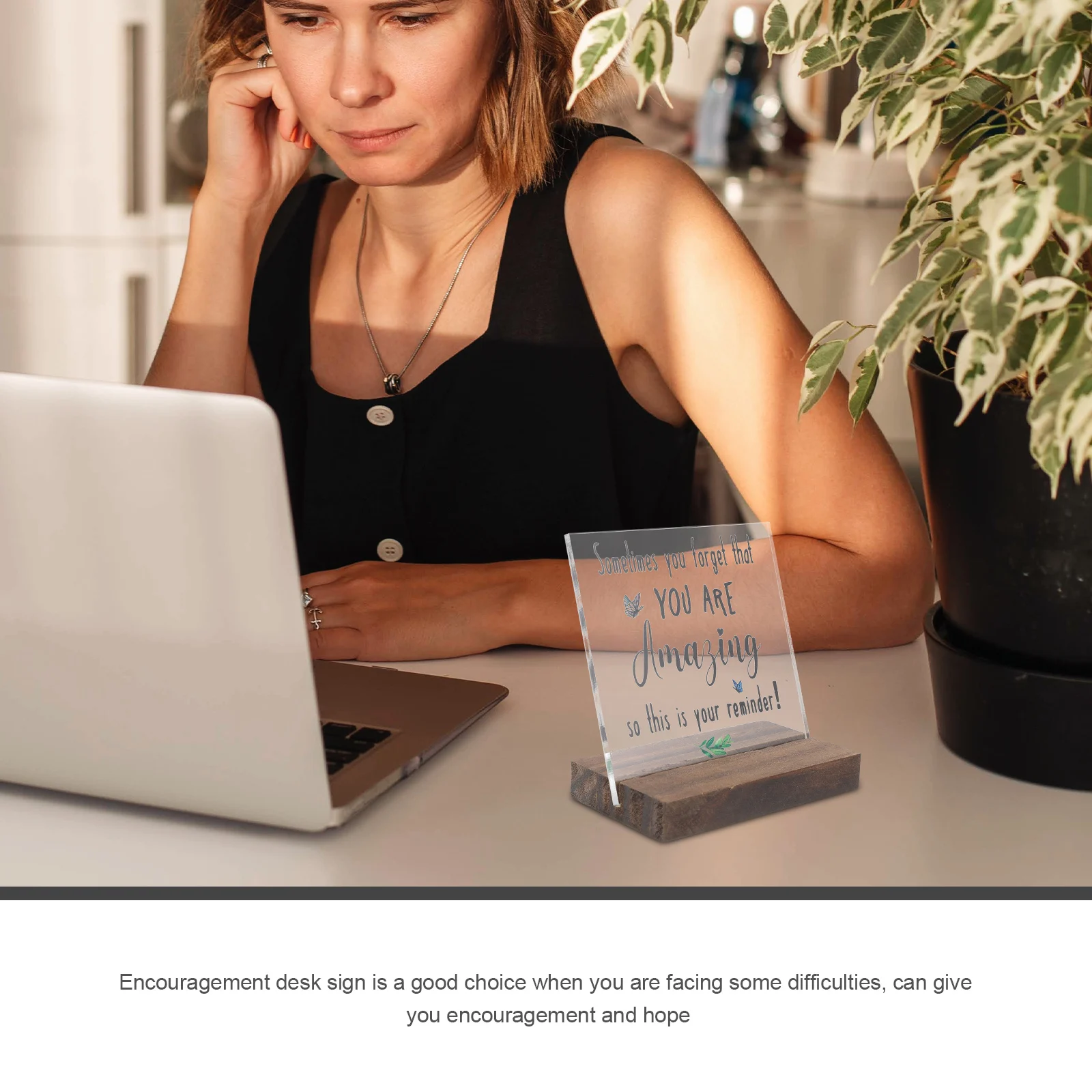

Female Encouragement Sign Souvenir Motivational Desk Decor Office Work Plaque Signs Decorations Table with Stand
