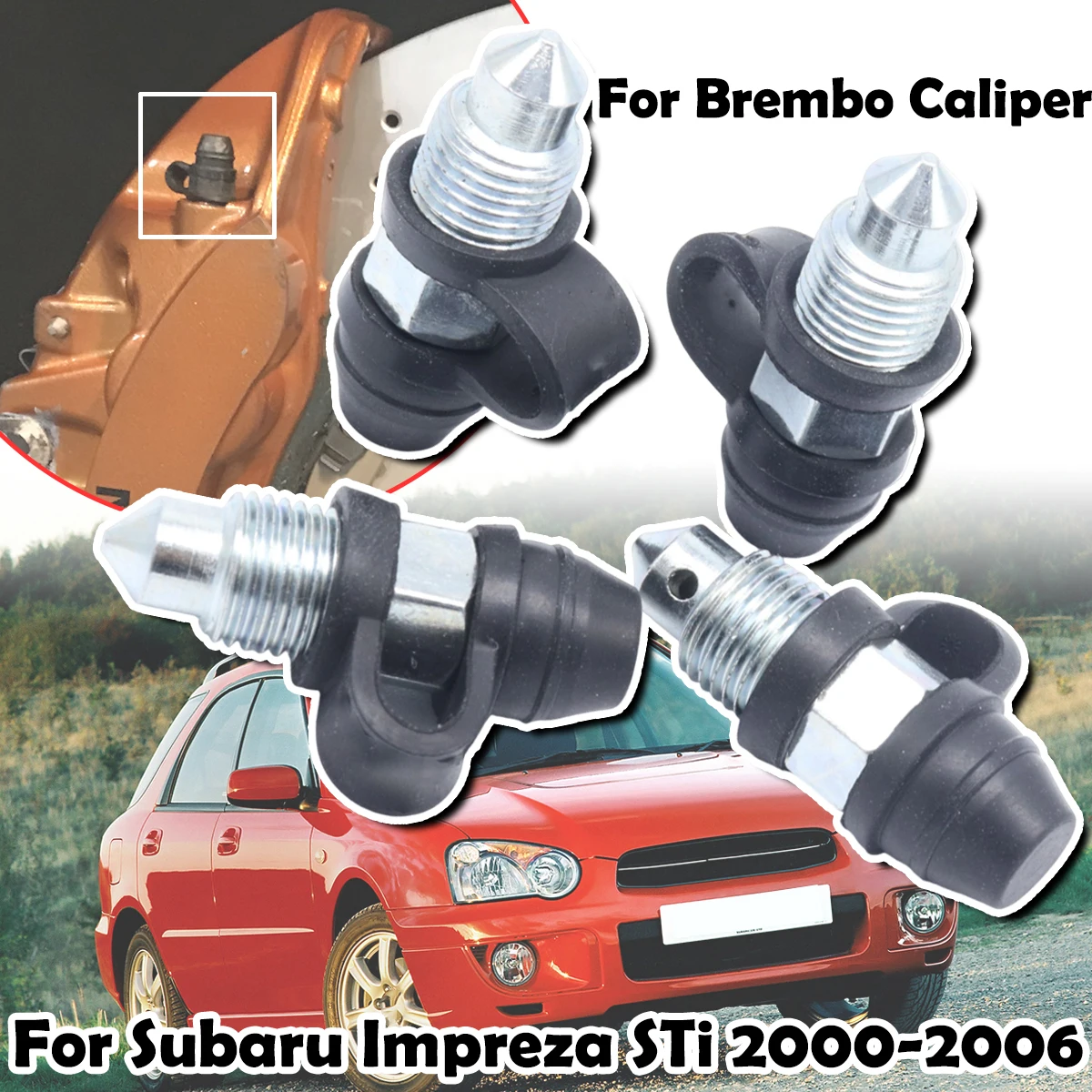 

Car Rear Bleeder Valves and Rubber Dust Caps Left Right Caliper Bleed Nipple Screw Repair Kit For Subaru Impreza STi 2000 - 2006