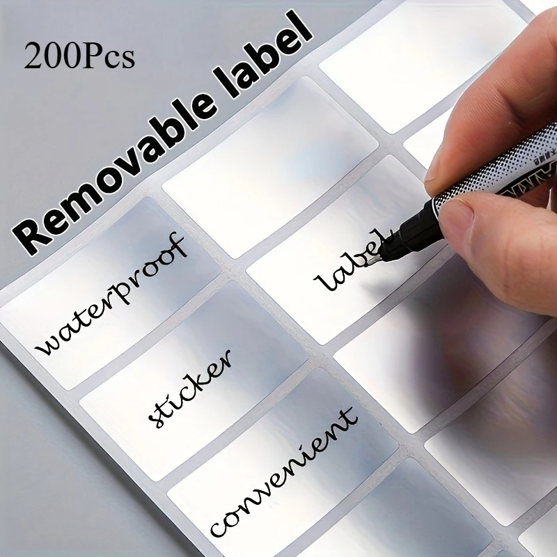 200pcs Reusable Waterproof PET Labels, Removable Oil-Resistant Handwrite Stickers for Home & Office Storage Organization