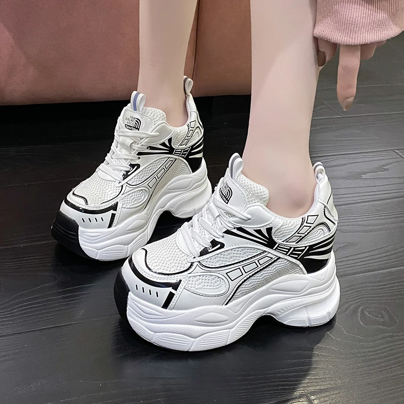 10cm Summer Women High Top Sneakers Autumn Spring Female Shoes Chunky Sneaker Breathable Wedge Casual Shoes Zapatos Casual Mujer