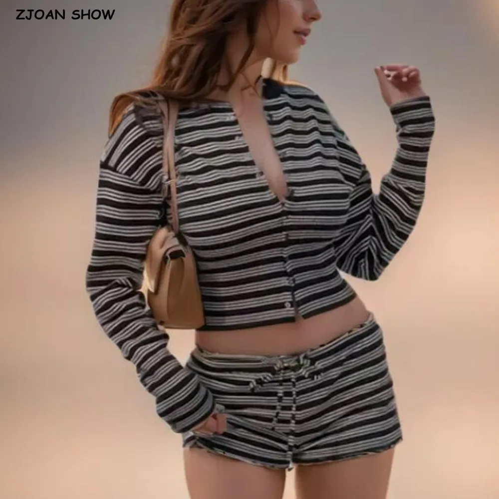 2025 خمر أفقي مخطط مغطاة واحدة الصدر زر سترة مشغولة من الصوف مرونة الخصر السراويل الصغيرة نحيل 2 قطع 1 مجموعة #1