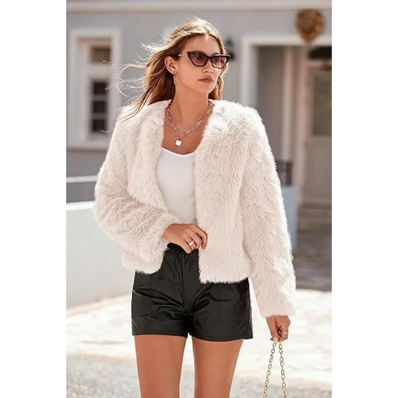 Luxury Winter Fur Coat Women Clothing Faux Fur Jacket Cropped Jackets Streetwear Warm Thick Chic Design Short Tops Faux Fur Coat