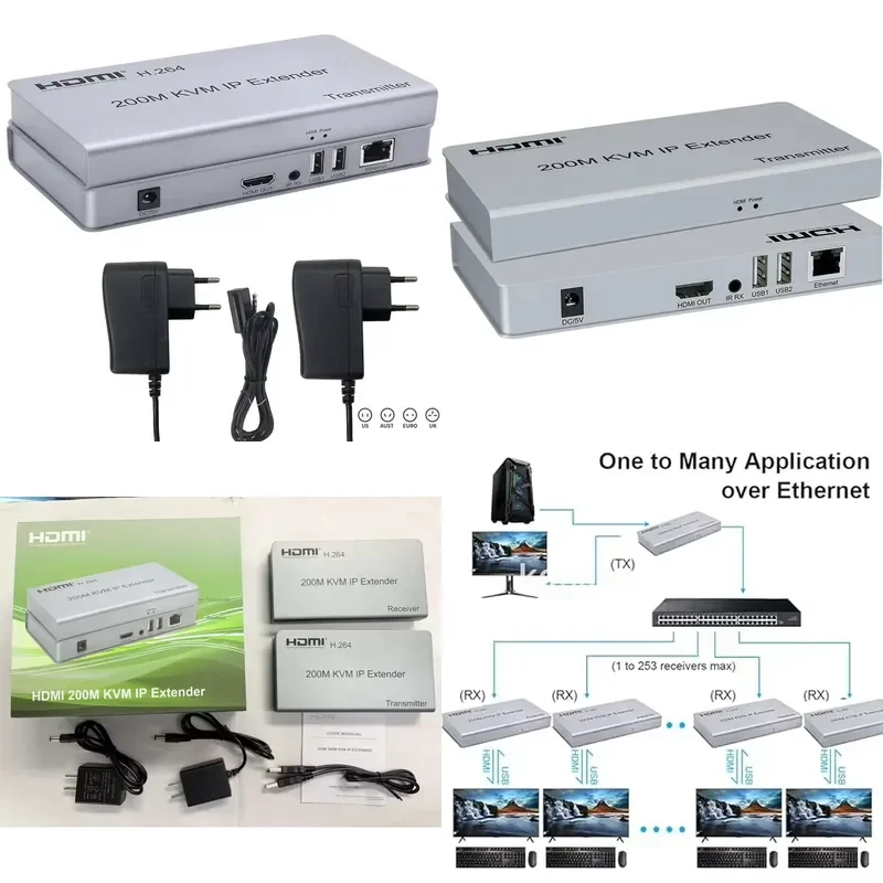 FJGEAR OEM USB H.264 200M KVM IP Extender Over RJ45 Lan Ethernet Network Cat5e Cat6 Cable