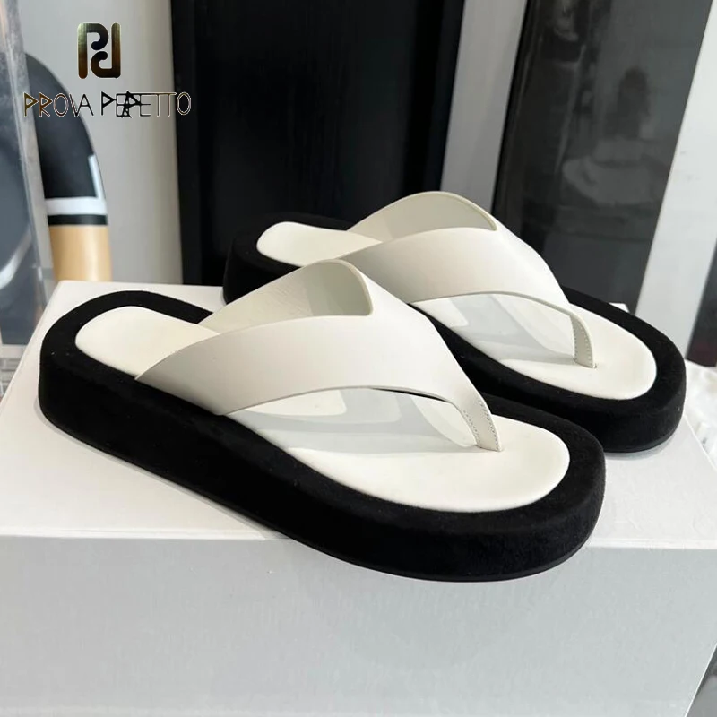 Black White Leather Slipper Shoes for Women Flip Flops Slides Summer Thick Sole Daily Walking Sapatos Hot Selling Designer Mules