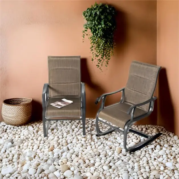Patio Dining Chairs Set of 2, All Weather Outdoor Padded Textilene Patio Chairs, Breathable Spring Motion Textile High Back Outd