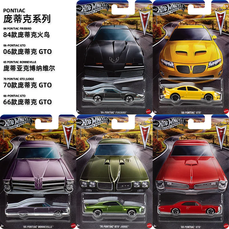 

Оригинальный автомобиль Hot Wheels Pontiac Silver Series, игрушки для мальчиков 1/64, литой под давлением Firebird GTO Bonneville, модели транспортных средств, подарок на день рождения
