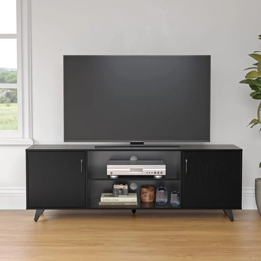 

TV stand, with shelves and 2-door storage cabinet, suitable for living room and bedroom, suitable for TVs below 70 inches