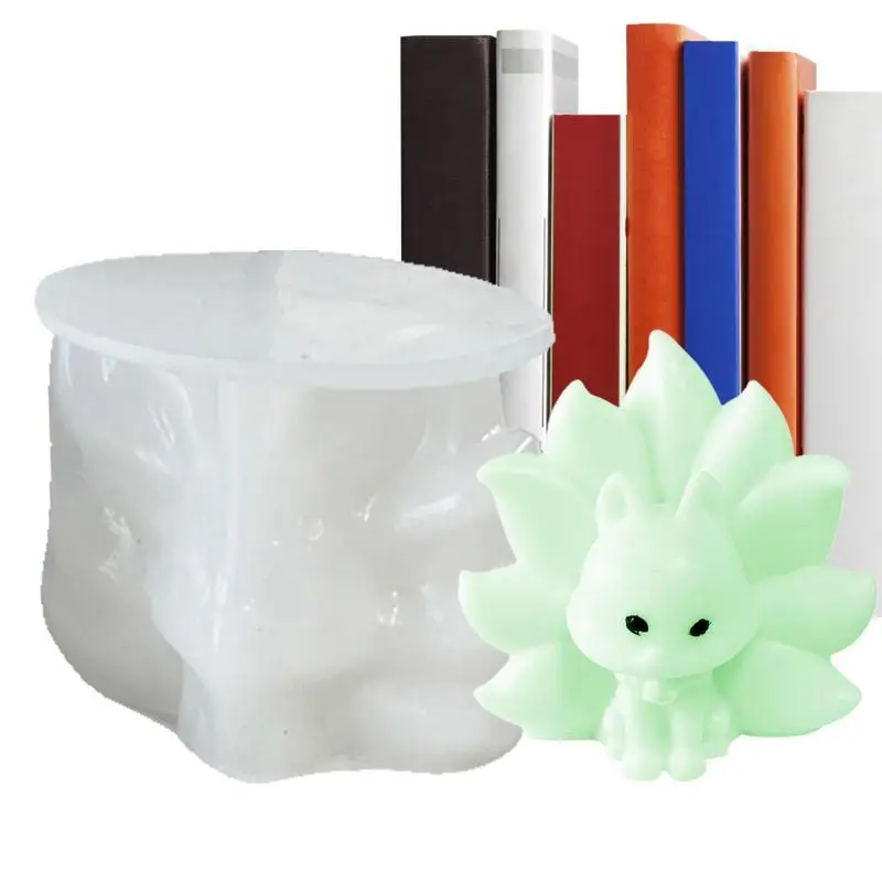 Moldes de resina para fabricación de zorros, molde de silicona 3D de nueve colas para animales, epoxi, jabón y vela