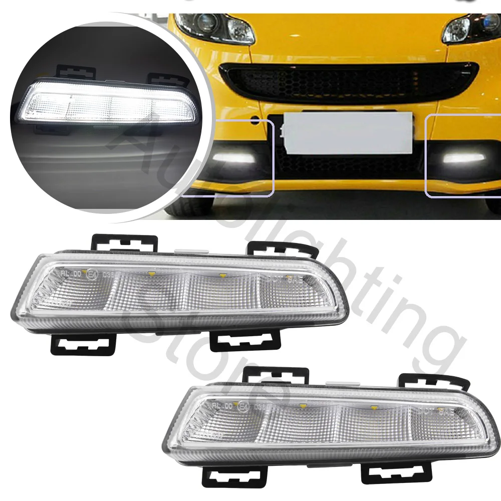 2PCS For Mercedes-Benz Smart Fortwo 451 2013 2014 2015 Front Bumper DRL Lamp Assembly LED Daytime Running Light daylight lamp