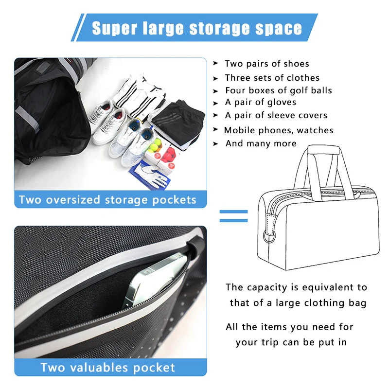Golf-Reisetasche mit ABS-Hartschale, Glatten Rädern, Faltbarem Design, Großem Stauraum, Nylon-Material, für Stand- und Standard-Golfschläger – Detail 5