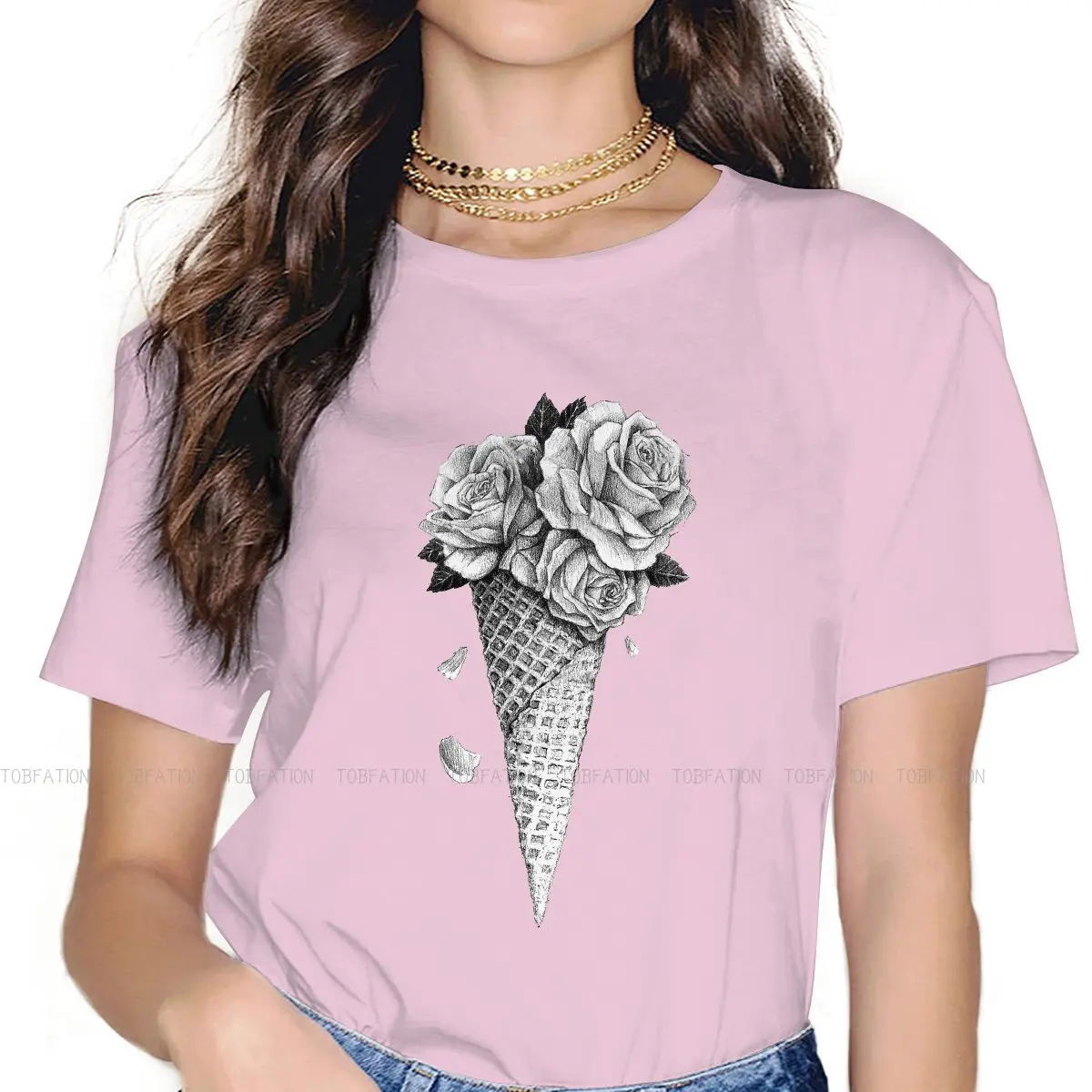 Ice Cream Roses Special TShirt for Girl Foodies 4XL Hip Hop Graphic  T Shirt Stuff