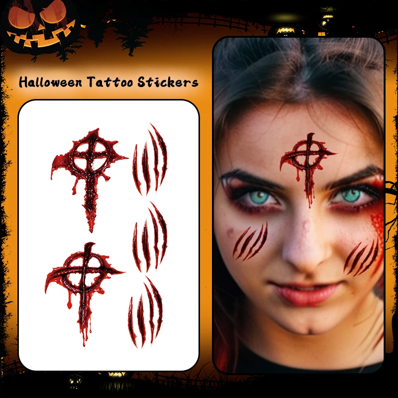 

Cross-Shaped Scar, 1Pc Halloween Horror Makeup, Temporary Tattoo Stickers, For Parties and Halloween Role-playing, Suitable Face