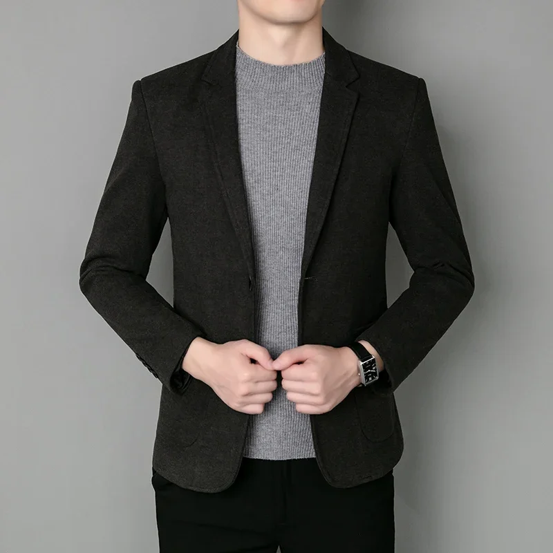 Blazer Fashion Business Handsome Gentleman Korean Version of British Style Casual Slim Solid Color Wedding Work Woolen Blazer