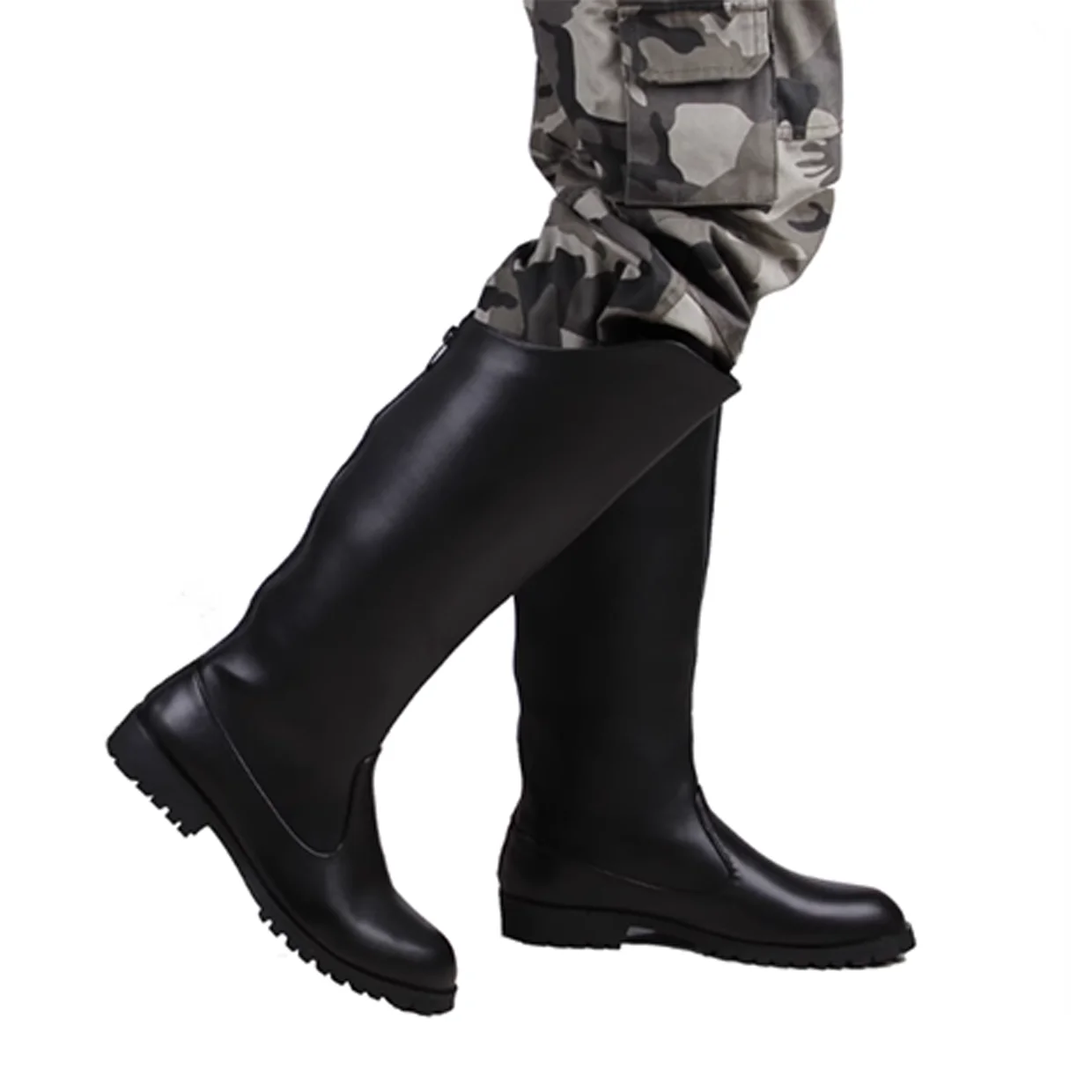 WW2 เยอรมนีทหารรองเท้าเข่าสูงรองเท้าบูทยาวสีดําผู้ชายคุณภาพของแท้รองเท้าหนังอัศวินขี่รองเท้า