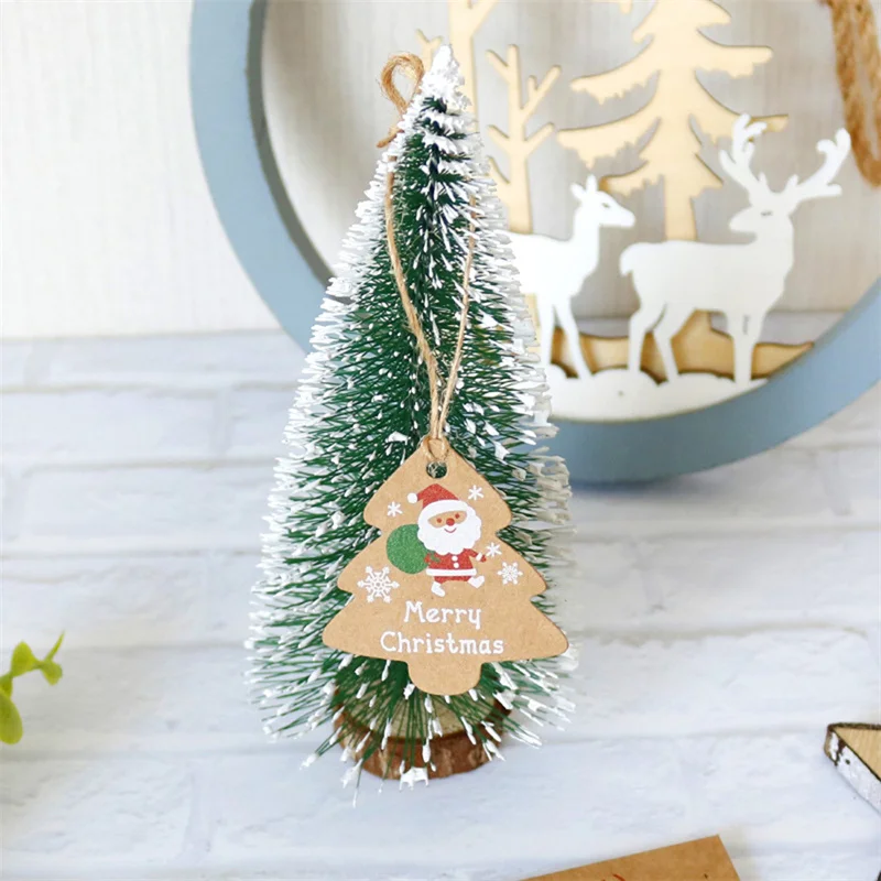 48Pcs Wesołych Świąt Kraft Paper Tags with Strings Xmas Tree Hanging Labels Christmas Party Gift Tags Cookie Packaging Supplies