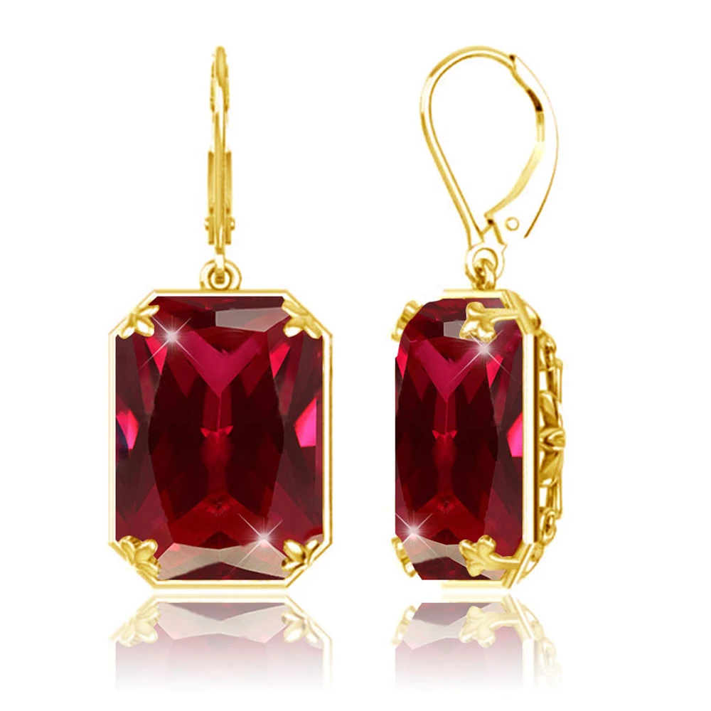 Vintage Ruby Drop Earrings 18K Gold Plated Women Luxury Hanging 925 Sterling Silver Hoop Earrings Engagement Fine Jewelry Gift