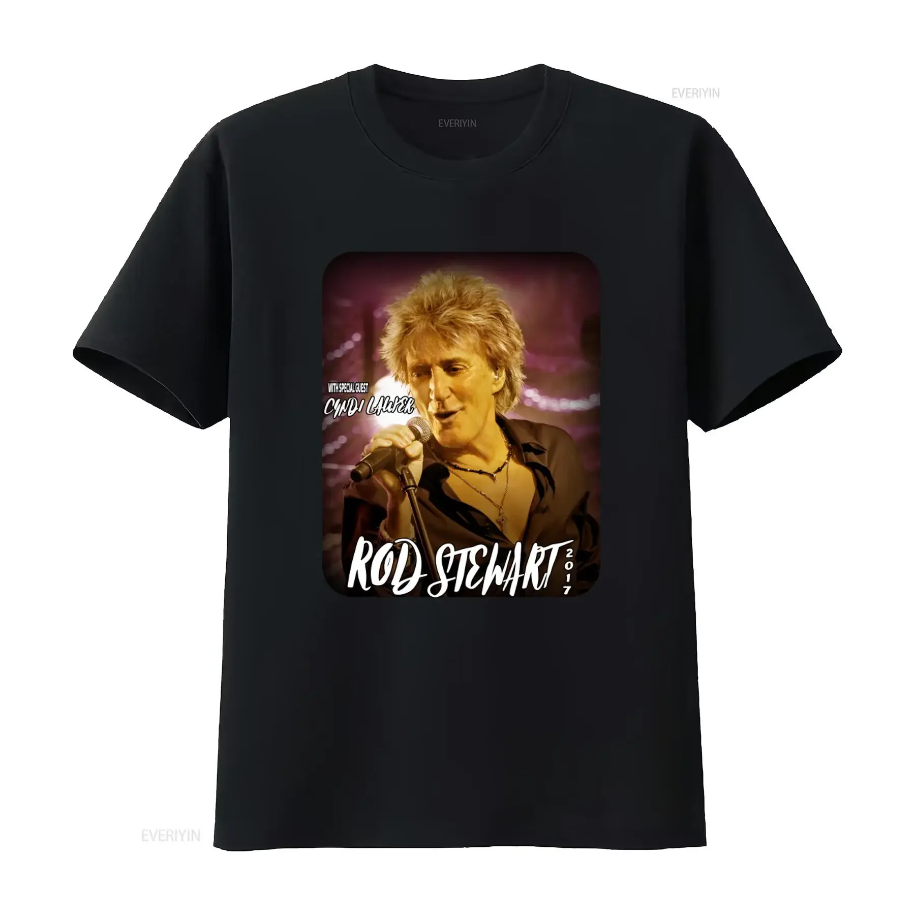 Rod Stewart and Cyndi Lauper 2017 Concert Tour T Shirt Black Size L Crew Neck Long or s vintage Washed Breathable