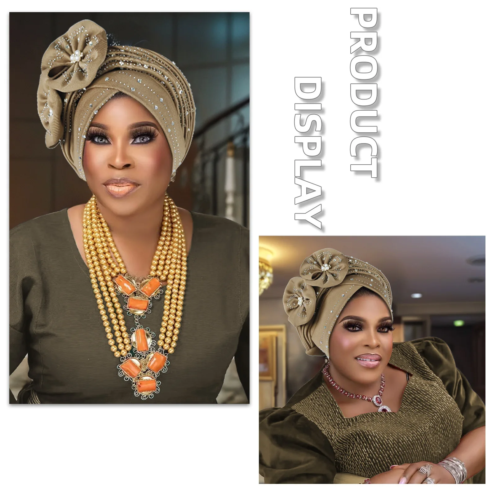 

Fashion Diamonds African Auto Gele Headtie Nigeria Wedding Party Headgear Women Head Wrap Turban Cap Flower Bonnet Hijab Hat New
