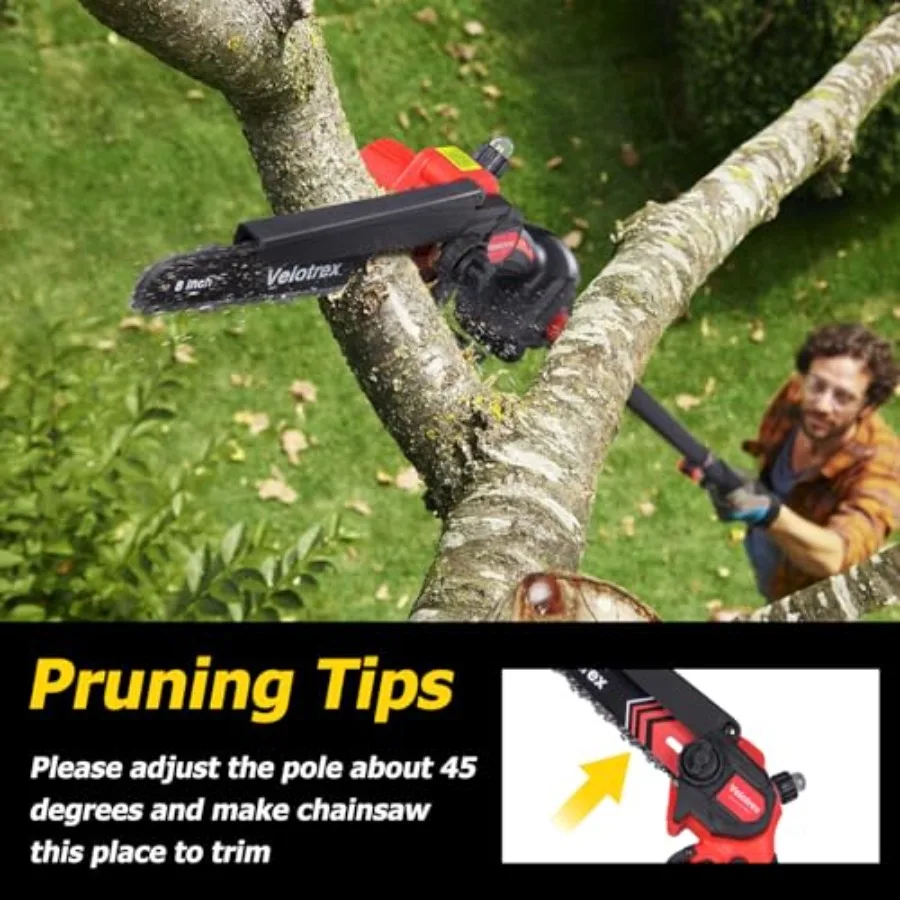 2-IN-1 Cordless Pole Saw and Mini Chainsaw with 8-Inch Brushless Electric Motor for Efficient Tree Trimming Features Auto Oilin