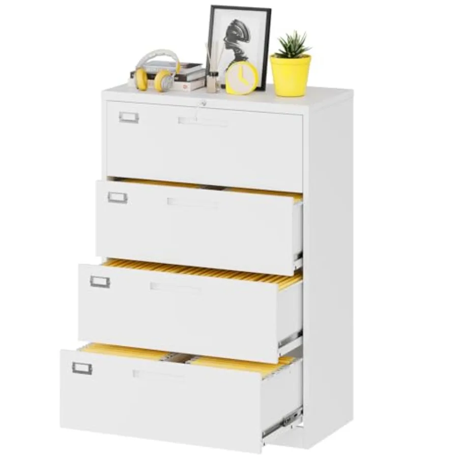 Lateral File Cabinet with Lock 4 Drawer Large Metal Filing Cabinet Home Office Lockable Storage Cabinet for Hanging Files Lette