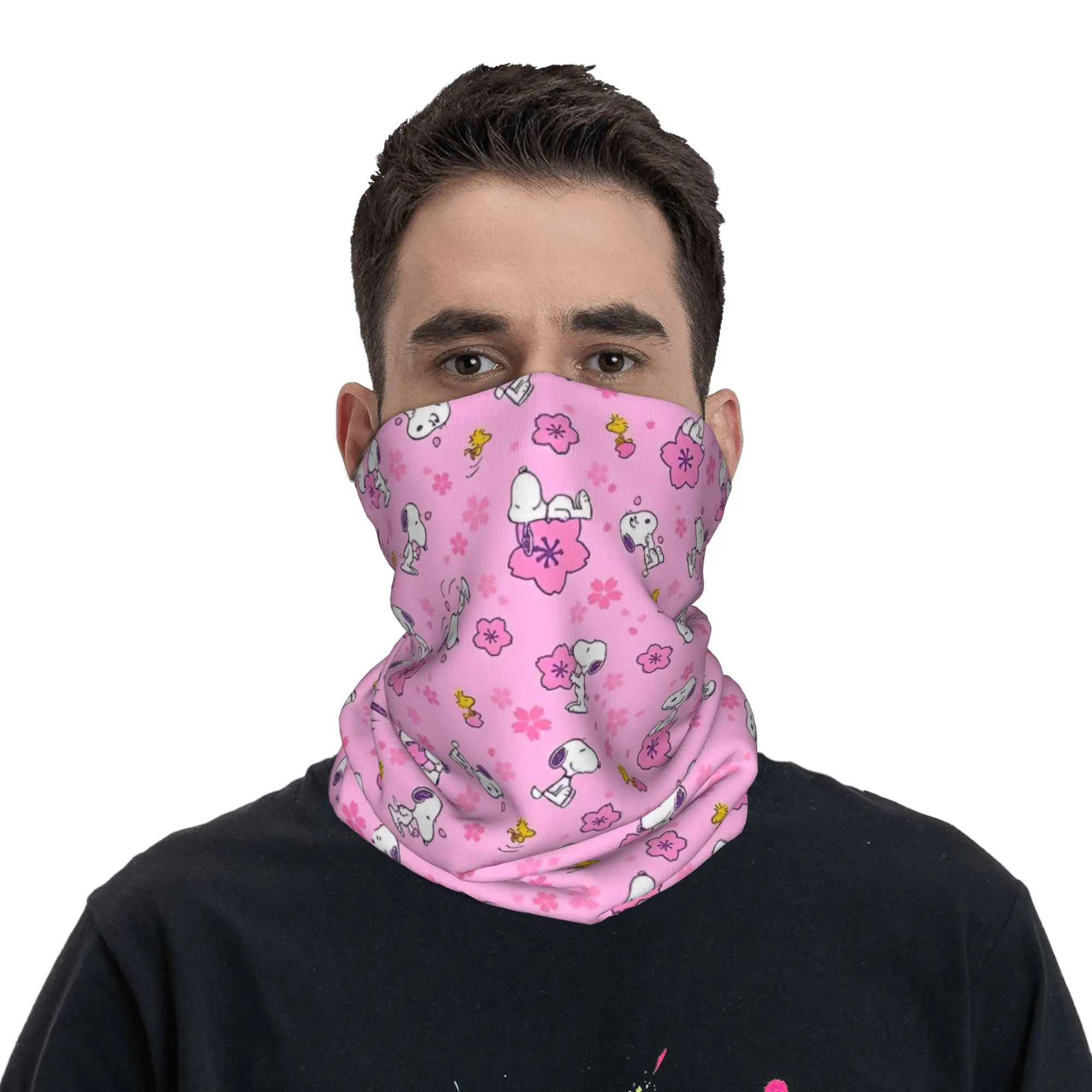 Pink Snoopys  Woodstock Bandana Neck Cover Printed Cartoon Mask Scarf Multi-use Headband Outdoor Sports for Men Women Adult