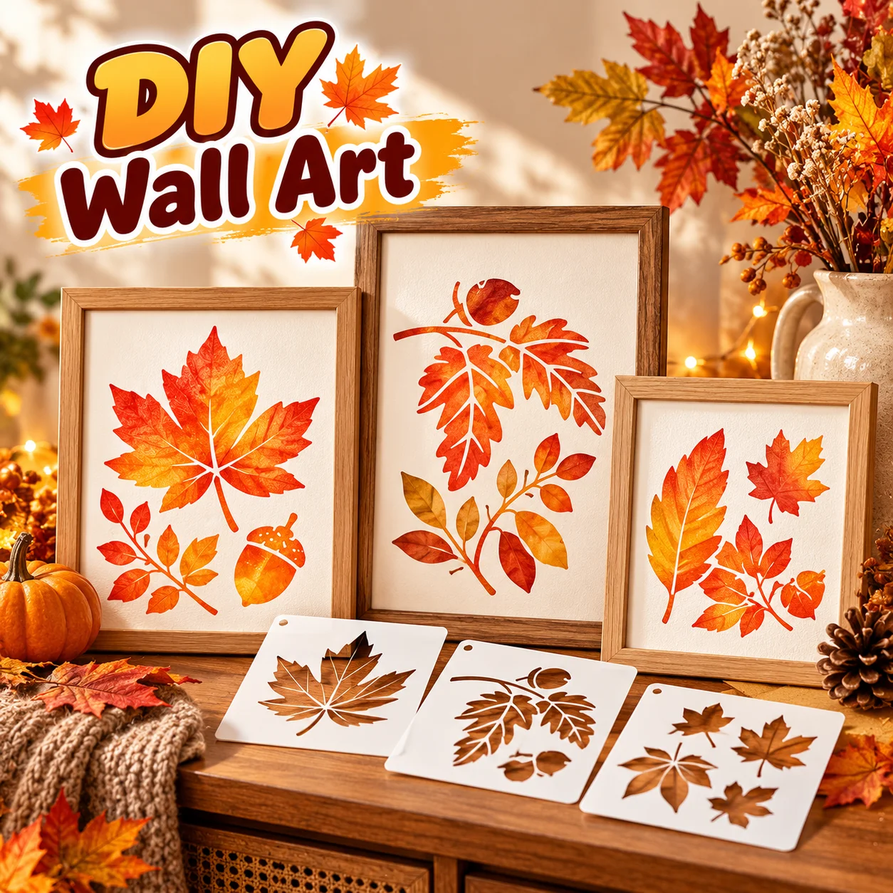 20Pcs Autumn Leaf Stencils Reusable PET Stencils for Painting Maple Leaf Pattern Craft Templates Wall Fabric Paper DIY Decor