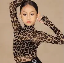 Children'S Chacha Latin Dance Competition Costumes Girls Leopard Latin Top Fringed Skirt Kids Samba Rumba Latin Dance Wear 10412